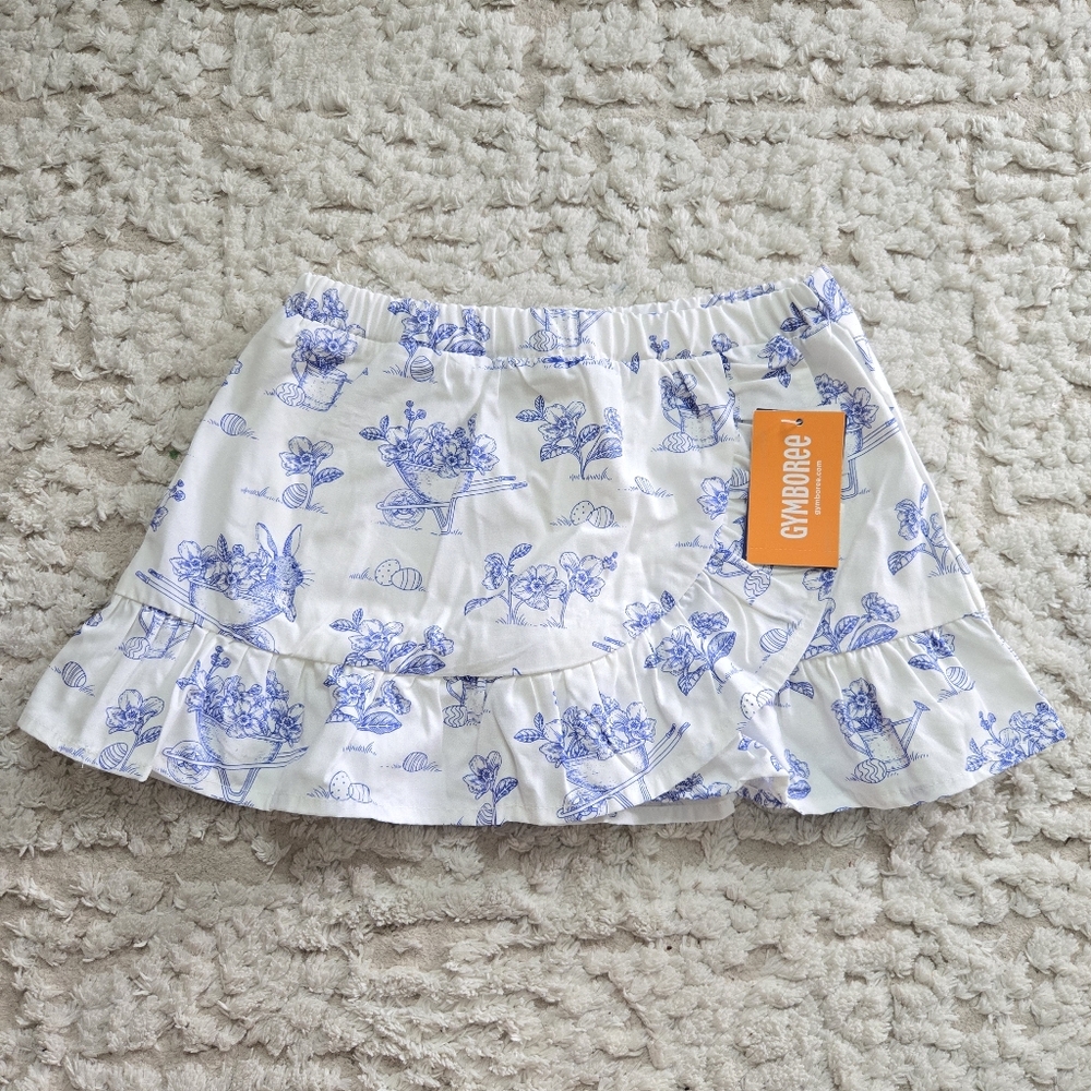 Gymboree Girls Bunny Poplin Ruffle Skort Blue Belle White 3T Toddler NWT
